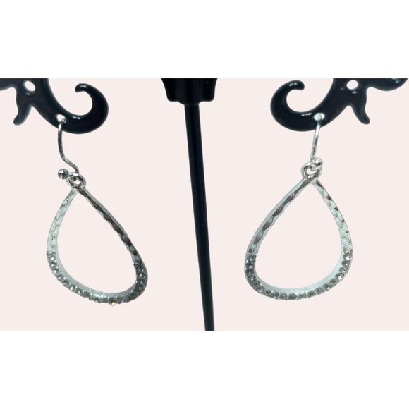 Teardrop Silvertone Rhinestone 2.5" drop Beautiful Blingy Earrings - Picture 2 of 3